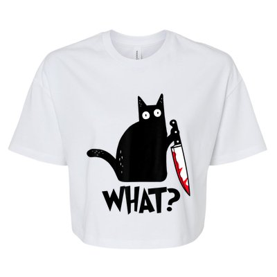 Cat What? Funny Black Cat Murderous Cat With Knife Bella+Canvas Jersey Crop Tee