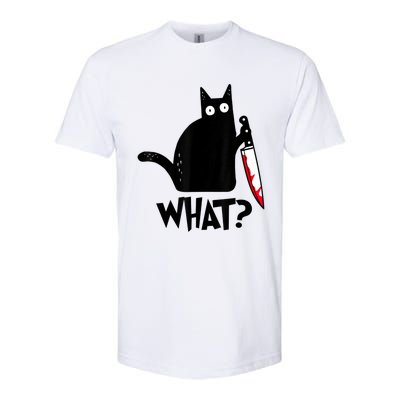 Cat What? Funny Black Cat Murderous Cat With Knife Softstyle CVC T-Shirt