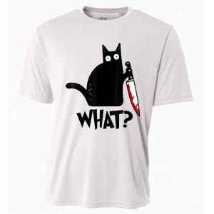 Cat What? Funny Black Cat Murderous Cat With Knife Cooling Performance Crew T-Shirt