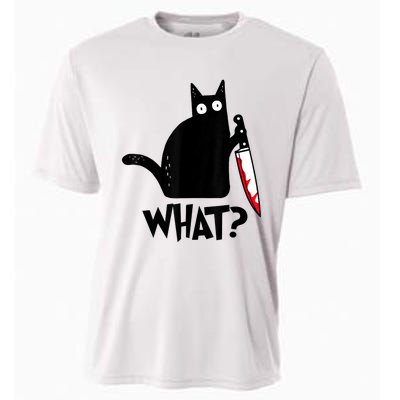 Cat What? Funny Black Cat Murderous Cat With Knife Cooling Performance Crew T-Shirt