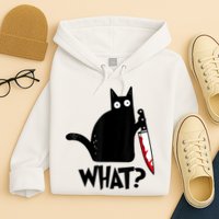 Cat What? Funny Black Cat Murderous Cat With Knife Hoodie