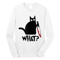 Cat What? Funny Black Cat Murderous Cat With Knife Long Sleeve Shirt