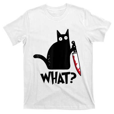 Cat What? Funny Black Cat Murderous Cat With Knife T-Shirt