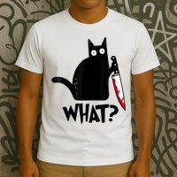 Cat What? Funny Black Cat Murderous Cat With Knife T-Shirt