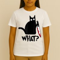 Cat What? Funny Black Cat Murderous Cat With Knife T-Shirt