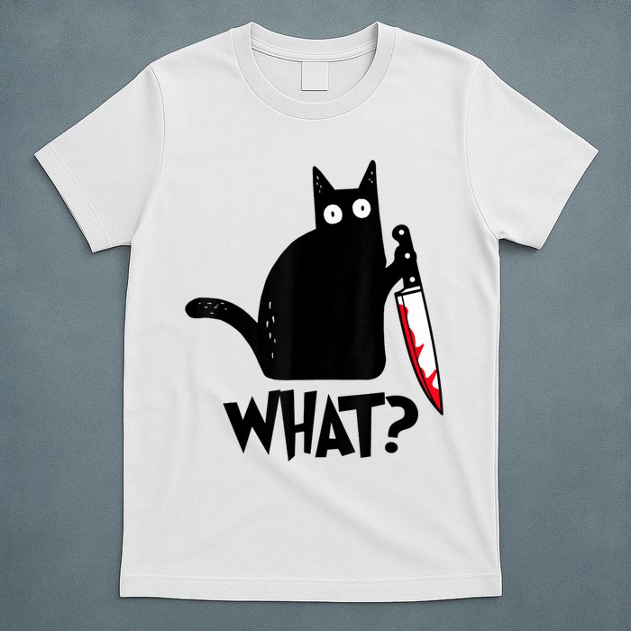 Cat What? Funny Black Cat Murderous Cat With Knife T-Shirt