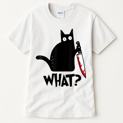 Cat What? Funny Black Cat Murderous Cat With Knife Tall T-Shirt