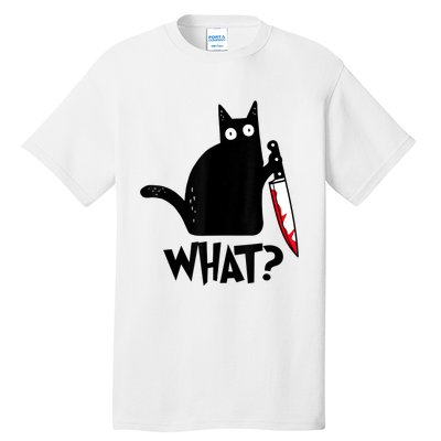 Cat What? Funny Black Cat Murderous Cat With Knife Tall T-Shirt