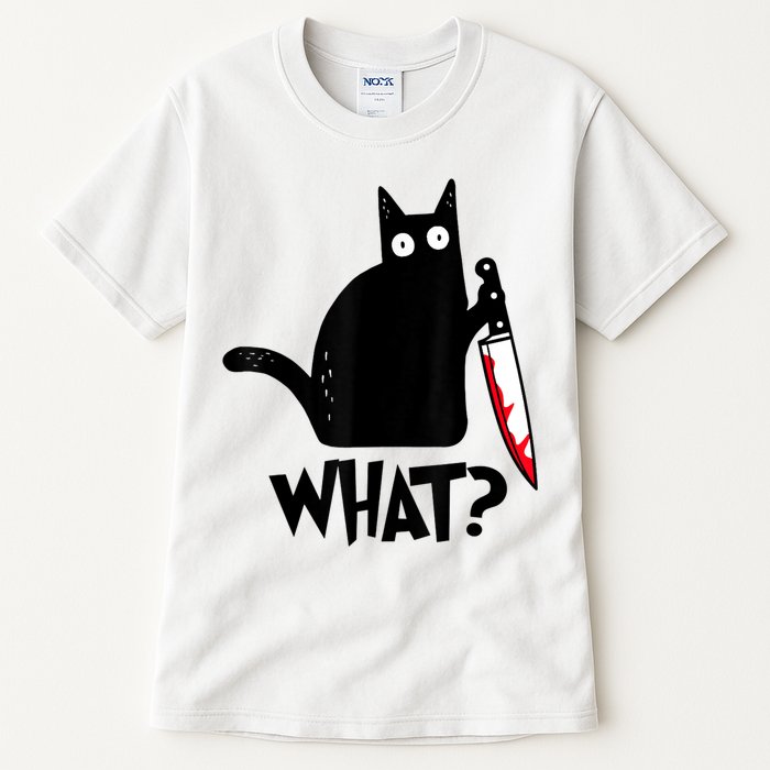 Cat What? Funny Black Cat Murderous Cat With Knife Tall T-Shirt