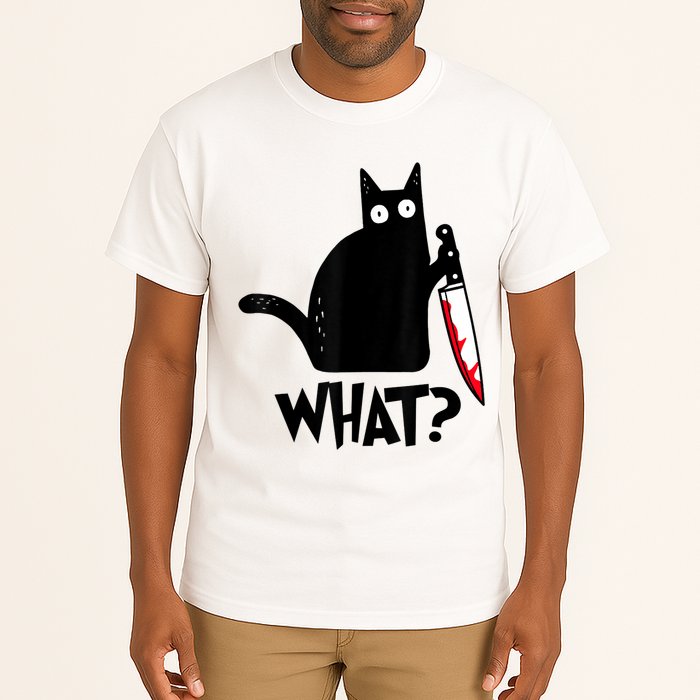 Cat What? Funny Black Cat Murderous Cat With Knife Tall T-Shirt