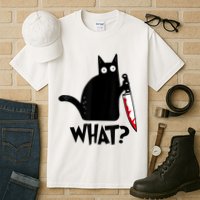 Cat What? Funny Black Cat Murderous Cat With Knife Tall T-Shirt