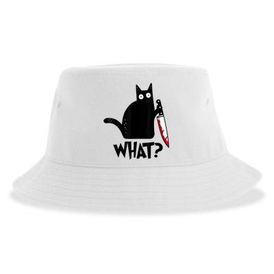Cat What? Funny Black Cat Murderous Cat With Knife Sustainable Bucket Hat
