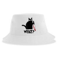 Cat What? Funny Black Cat Murderous Cat With Knife Sustainable Bucket Hat