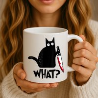 Cat What? Funny Black Cat Murderous Cat With Knife Mug