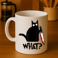 Cat What? Funny Black Cat Murderous Cat With Knife Mug