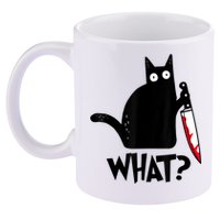 Cat What? Funny Black Cat Murderous Cat With Knife 11oz C Handle Ceramic Mug