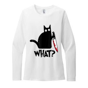 Cat What? Funny Black Cat Murderous Cat With Knife Womens CVC Long Sleeve Shirt