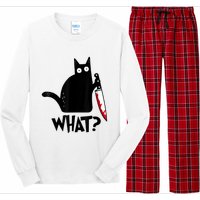 Cat What? Funny Black Cat Murderous Cat With Knife Long Sleeve Pajama Set