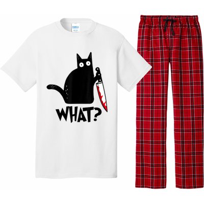 Cat What? Funny Black Cat Murderous Cat With Knife Pajama Set