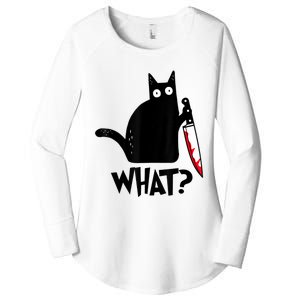 Cat What? Funny Black Cat Murderous Cat With Knife Women's Perfect Tri Tunic Long Sleeve Shirt