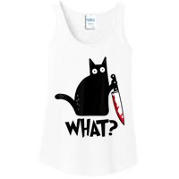 Cat What? Funny Black Cat Murderous Cat With Knife Ladies Essential Tank