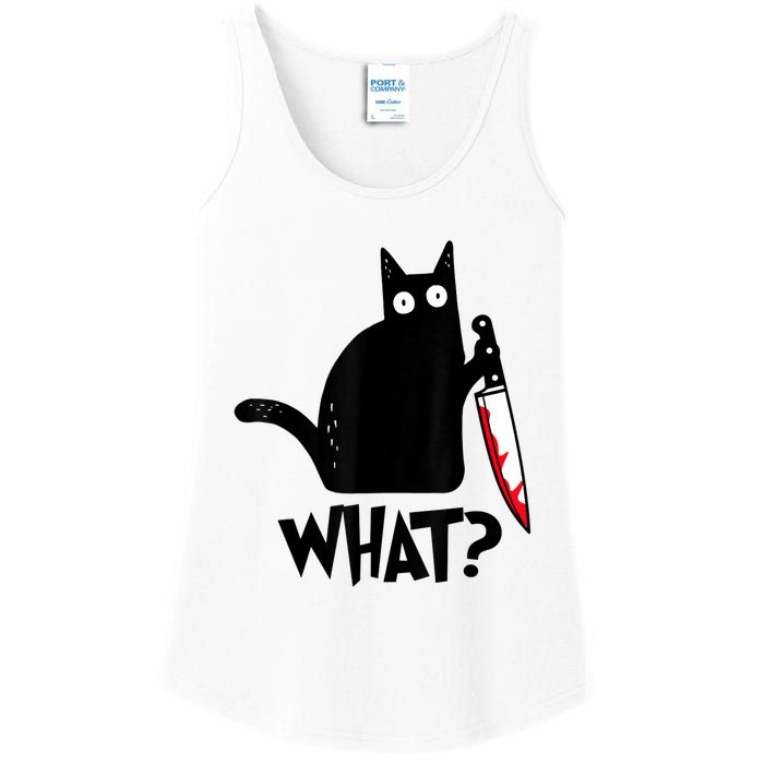 Cat What? Funny Black Cat Murderous Cat With Knife Ladies Essential Tank