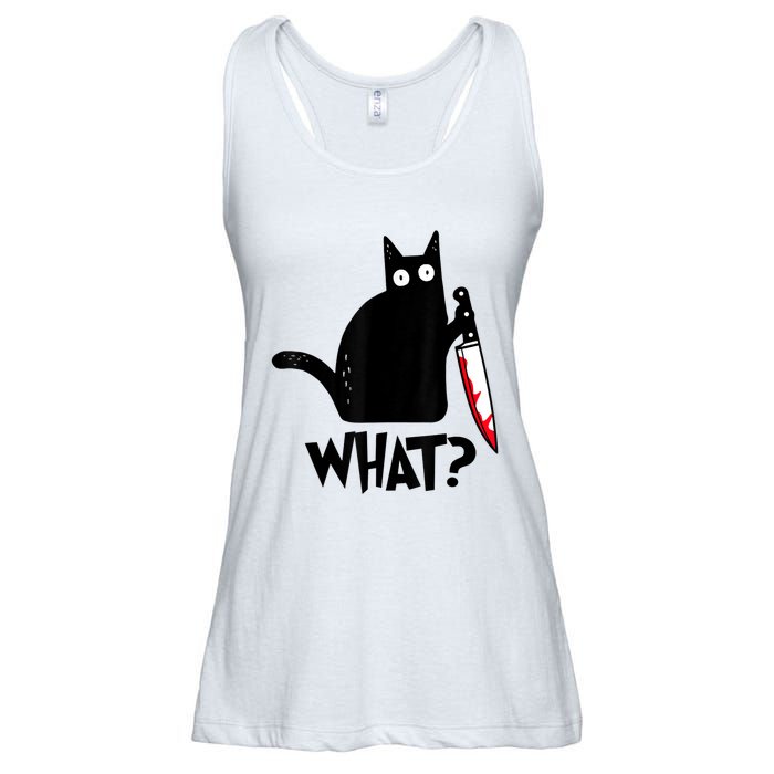 Cat What? Funny Black Cat Murderous Cat With Knife Ladies Essential Flowy Tank