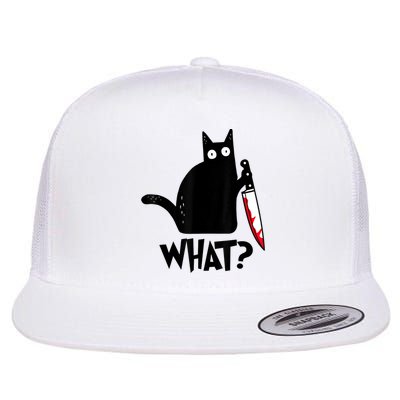 Cat What? Funny Black Cat Murderous Cat With Knife Flat Bill Trucker Hat