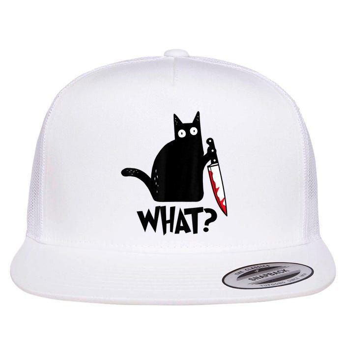 Cat What? Funny Black Cat Murderous Cat With Knife Flat Bill Trucker Hat