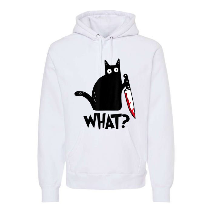 Cat What? Funny Black Cat Murderous Cat With Knife Premium Hoodie