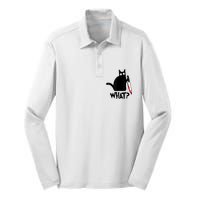 Cat What? Funny Black Cat Murderous Cat With Knife Silk Touch Performance Long Sleeve Polo