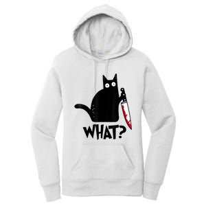 Cat What? Funny Black Cat Murderous Cat With Knife Women's Pullover Hoodie