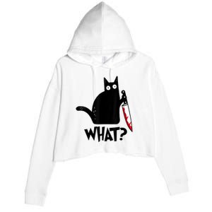 Cat What? Funny Black Cat Murderous Cat With Knife Crop Fleece Hoodie