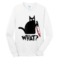 Cat What? Funny Black Cat Murderous Cat With Knife Tall Long Sleeve T-Shirt