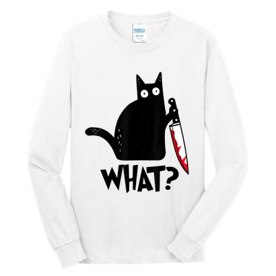 Cat What? Funny Black Cat Murderous Cat With Knife Tall Long Sleeve T-Shirt