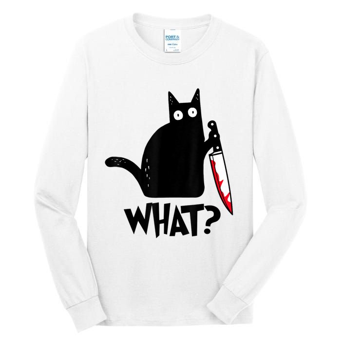 Cat What? Funny Black Cat Murderous Cat With Knife Tall Long Sleeve T-Shirt