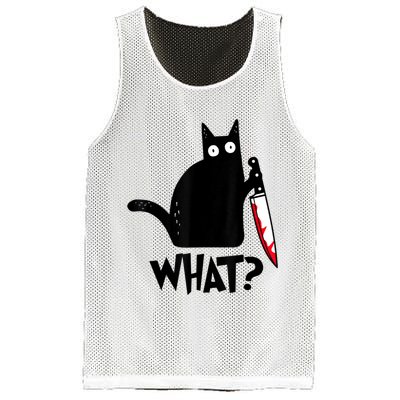 Cat What? Funny Black Cat Murderous Cat With Knife Mesh Reversible Basketball Jersey Tank
