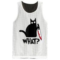 Cat What? Funny Black Cat Murderous Cat With Knife Mesh Reversible Basketball Jersey Tank