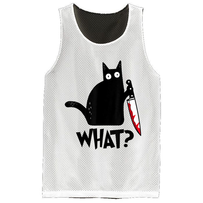 Cat What? Funny Black Cat Murderous Cat With Knife Mesh Reversible Basketball Jersey Tank