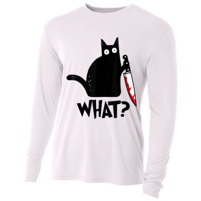 Cat What? Funny Black Cat Murderous Cat With Knife Cooling Performance Long Sleeve Crew