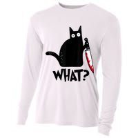 Cat What? Funny Black Cat Murderous Cat With Knife Cooling Performance Long Sleeve Crew