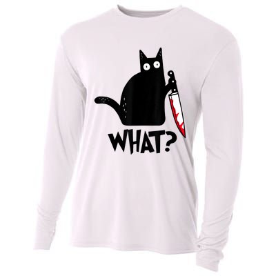 Cat What? Funny Black Cat Murderous Cat With Knife Cooling Performance Long Sleeve Crew