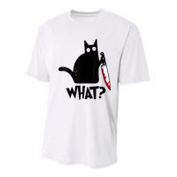 Cat What? Funny Black Cat Murderous Cat With Knife Youth Performance Sprint T-Shirt
