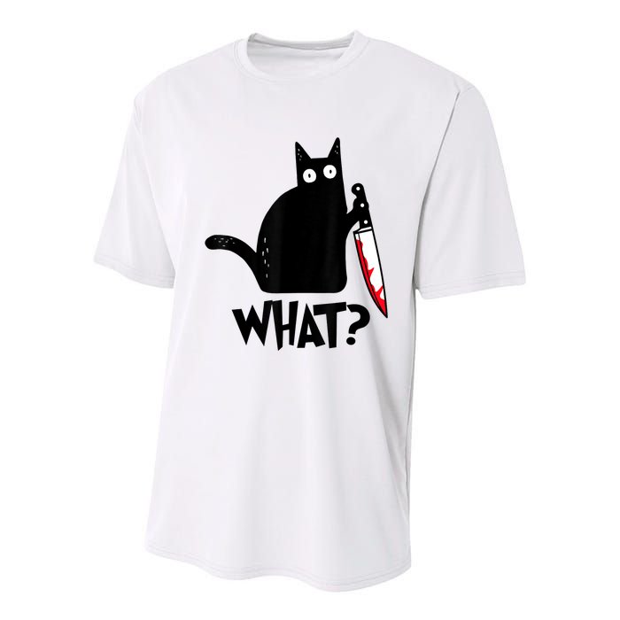 Cat What? Funny Black Cat Murderous Cat With Knife Youth Performance Sprint T-Shirt