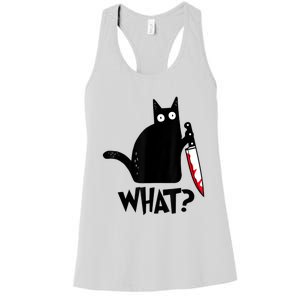 Cat What? Funny Black Cat Murderous Cat With Knife Women's Racerback Tank