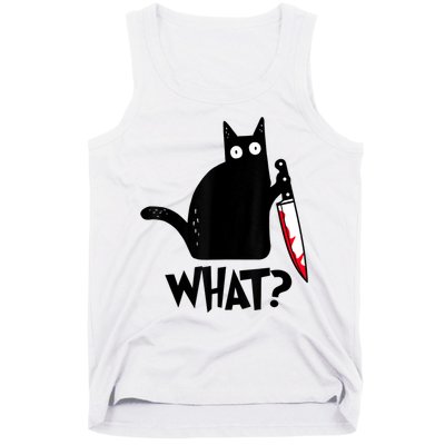 Cat What? Funny Black Cat Murderous Cat With Knife Tank Top