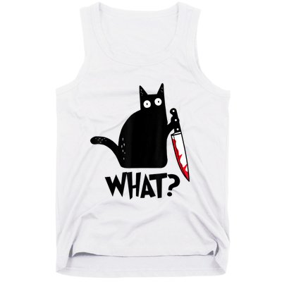 Cat What? Funny Black Cat Murderous Cat With Knife Tank Top