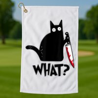 Cat What? Funny Black Cat Murderous Cat With Knife Golf Towel
