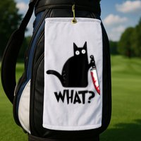 Cat What? Funny Black Cat Murderous Cat With Knife Golf Towel