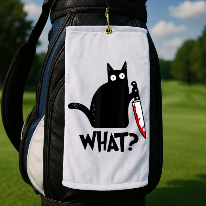 Cat What? Funny Black Cat Murderous Cat With Knife Golf Towel